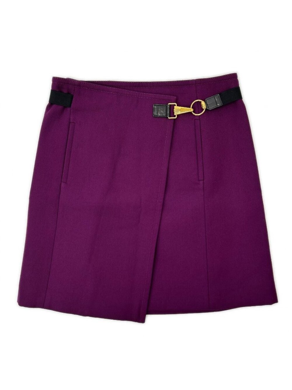 Gucci Zu 024 Purple Wool Leather Skirt 40